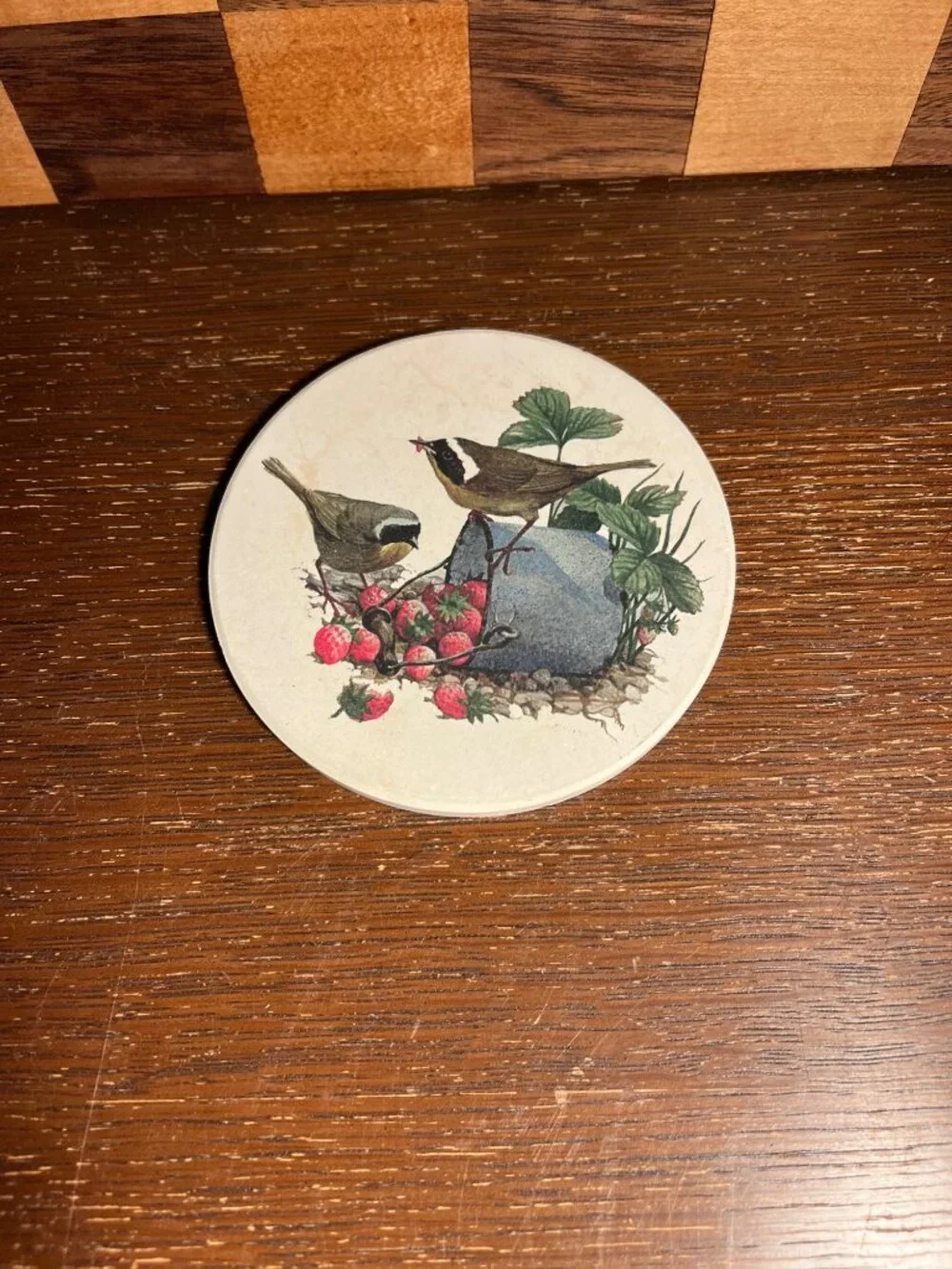 Single Cornerstone Coaster with Birds and Strawberries A445